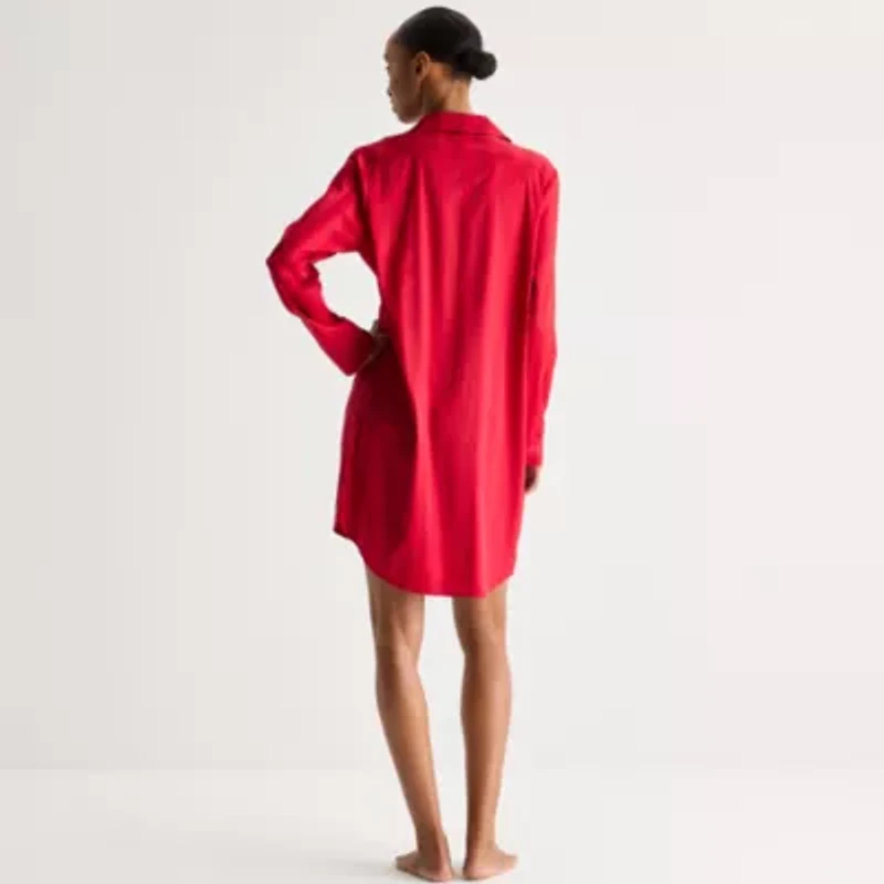 Ambrielle Womens Satin Long Sleeve Nightshirt