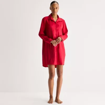Ambrielle Womens Satin Long Sleeve Nightshirt