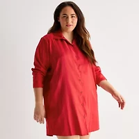 Ambrielle Womens Satin Long Sleeve Plus Nightshirt