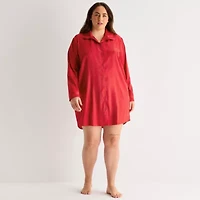 Ambrielle Womens Satin Long Sleeve Plus Nightshirt