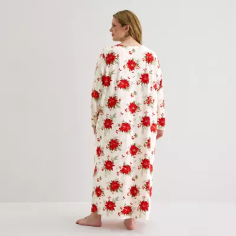 Adonna Womens V Neck Long Sleeve Plus Nightgown