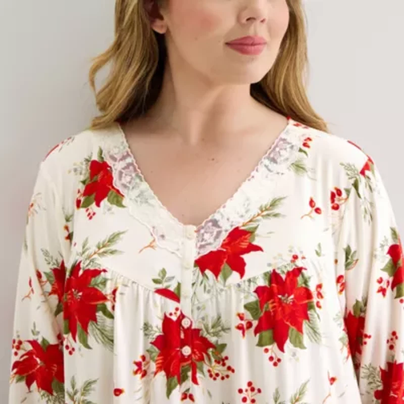 Adonna Womens V Neck Long Sleeve Plus Nightgown