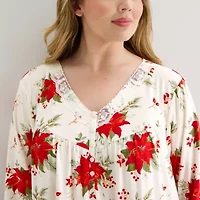Adonna Womens V Neck Long Sleeve Plus Nightgown
