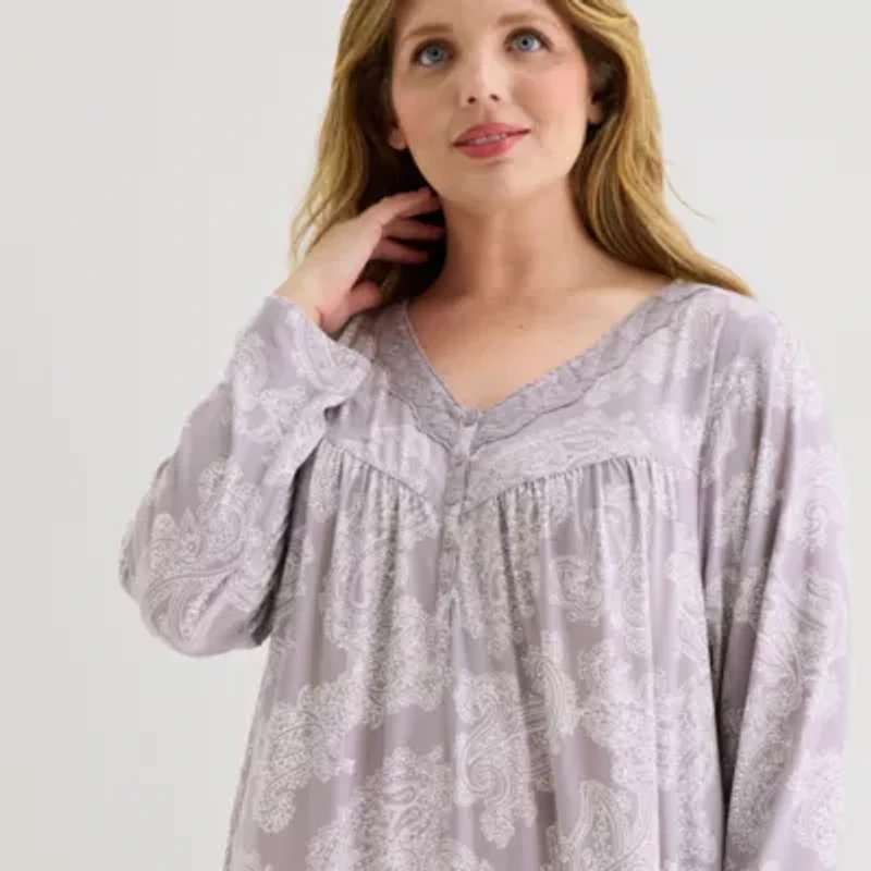Adonna Womens V Neck Long Sleeve Plus Nightgown