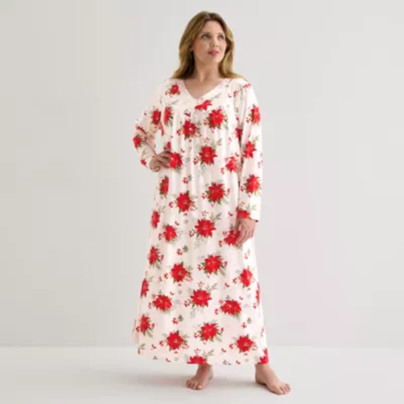 Adonna Womens V Neck Long Sleeve Plus Nightgown