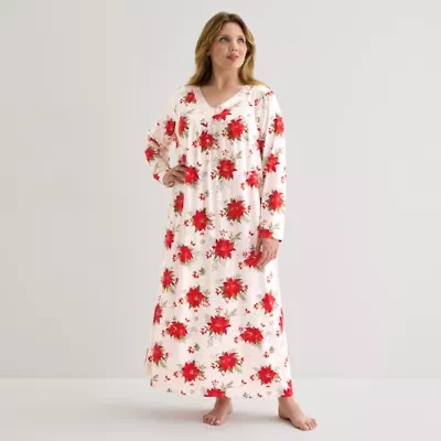 Adonna Womens V Neck Long Sleeve Plus Nightgown