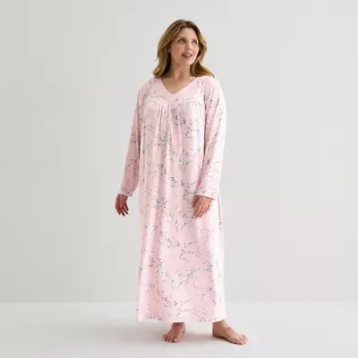 Adonna Womens V Neck Long Sleeve Plus Nightgown