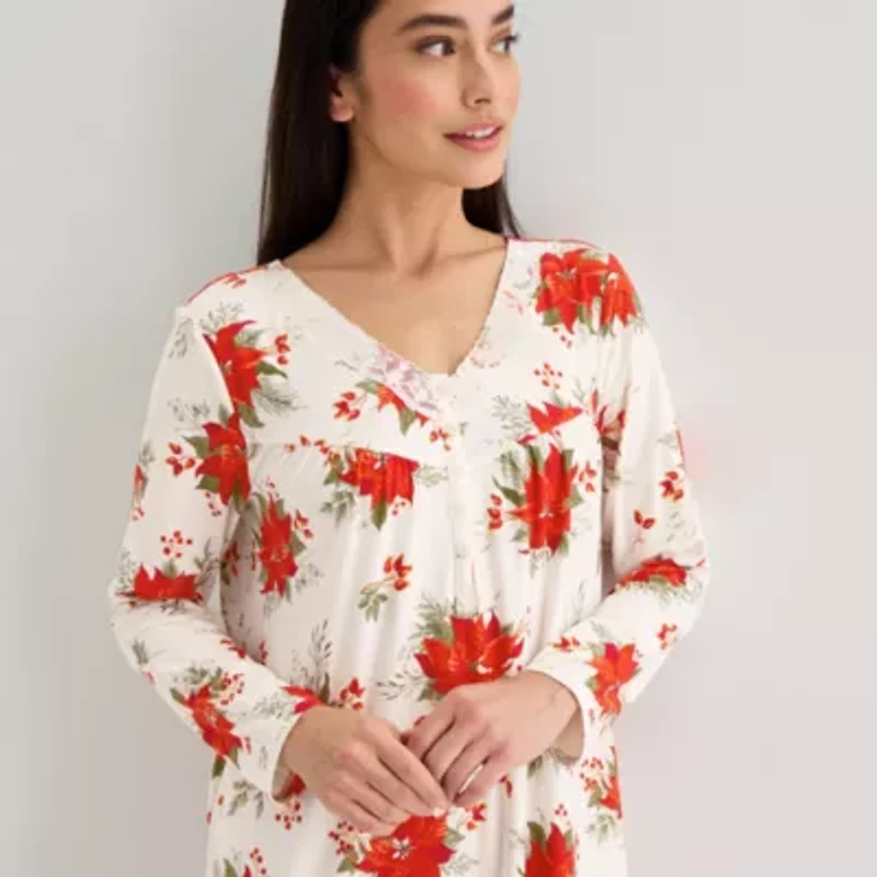 Adonna Womens V Neck Long Sleeve Nightgown