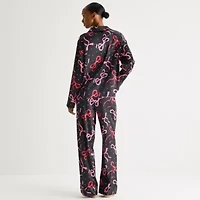Ambrielle Womens Satin Long Sleeve 2-pc. Pajama Sets