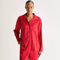 Ambrielle Womens Satin Long Sleeve 2-pc. Pajama Sets
