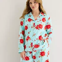 Adonna Womens Fleece Long Sleeve 2-pc. Plus Pajama Sets