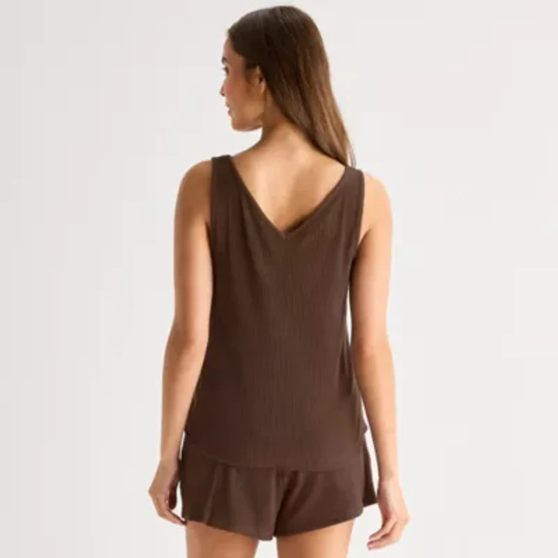 Ambrielle Womens Rib V Neck Sleeveless Pajama Top