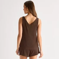 Ambrielle Womens Rib V Neck Sleeveless Pajama Top