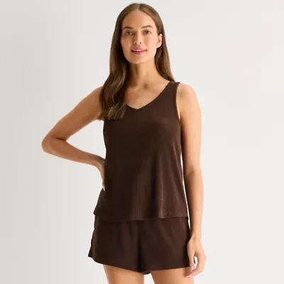 Ambrielle Womens Rib V Neck Sleeveless Pajama Top