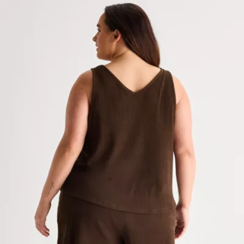 Ambrielle Womens Rib V Neck Sleeveless Plus Pajama Top