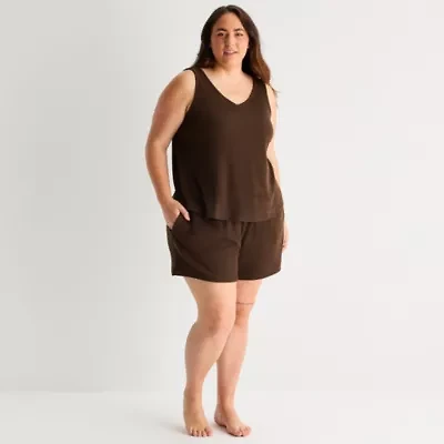 Ambrielle Womens Rib V Neck Sleeveless Plus Pajama Top