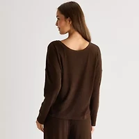Ambrielle Womens Rib V Neck Long Sleeve Pajama Top