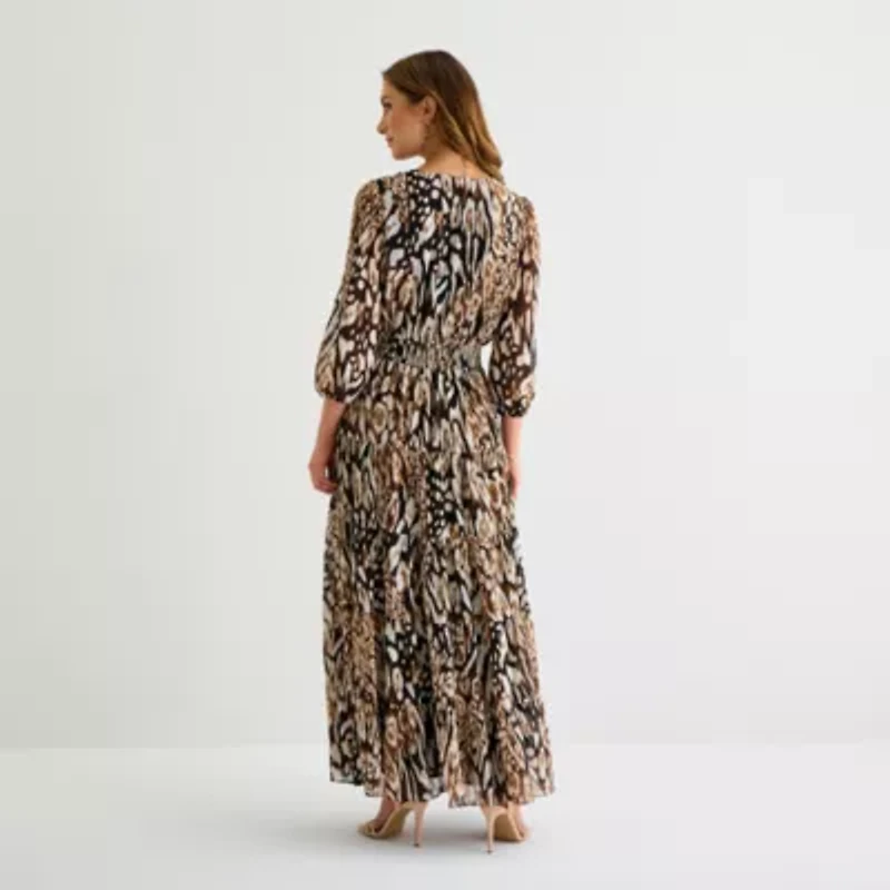 Sam And Jess Womens 3/4 Sleeve Animal Maxi Dress