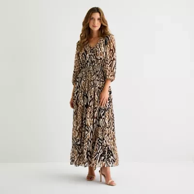 Sam And Jess Womens 3/4 Sleeve Animal Maxi Dress
