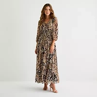 Sam And Jess Womens 3/4 Sleeve Animal Maxi Dress