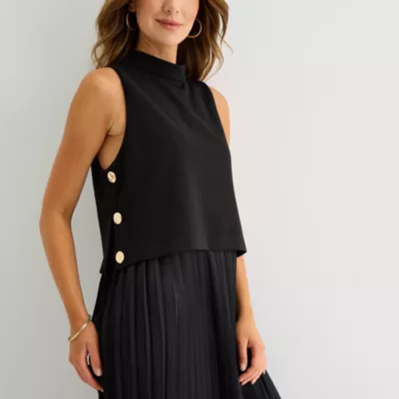 Clover And Sloane Womens Sleeveless Midi Shift Dress