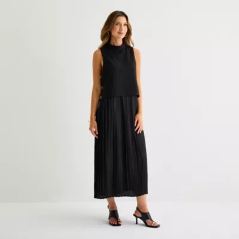 Clover And Sloane Womens Sleeveless Midi Shift Dress