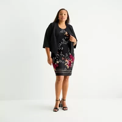 Studio 1 Womens Floral Jacket Dress Plus