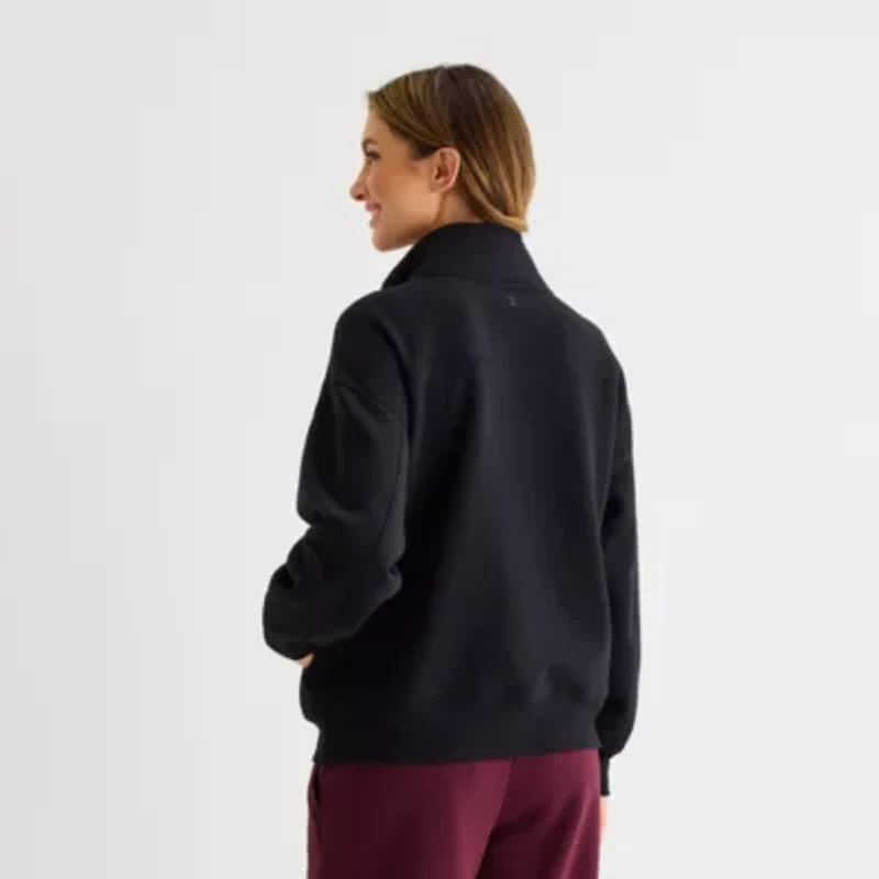 Xersion Womens Mock Neck Long Sleeve Active Petite Quarter-Zip Pullover