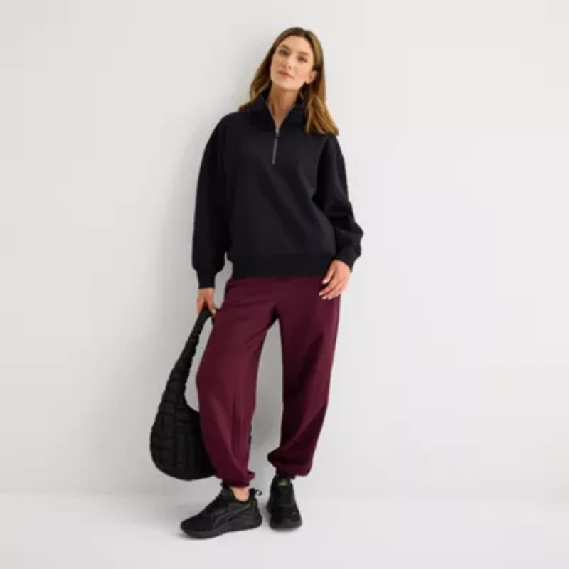 Xersion Womens Mock Neck Long Sleeve Active Petite Quarter-Zip Pullover