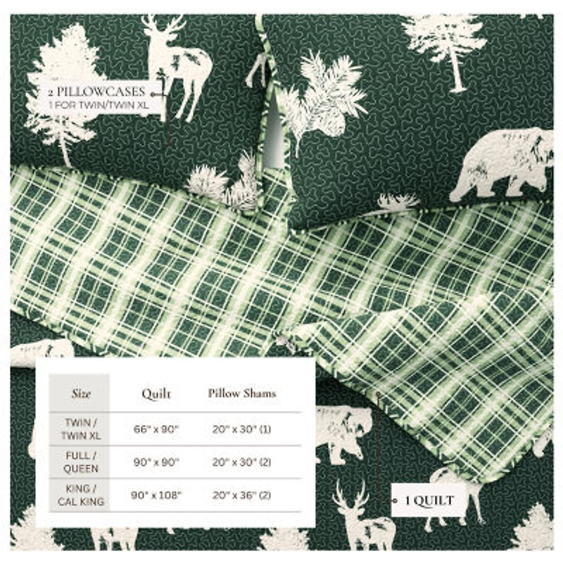 Linery Deers Trees Reversible Quilt Set