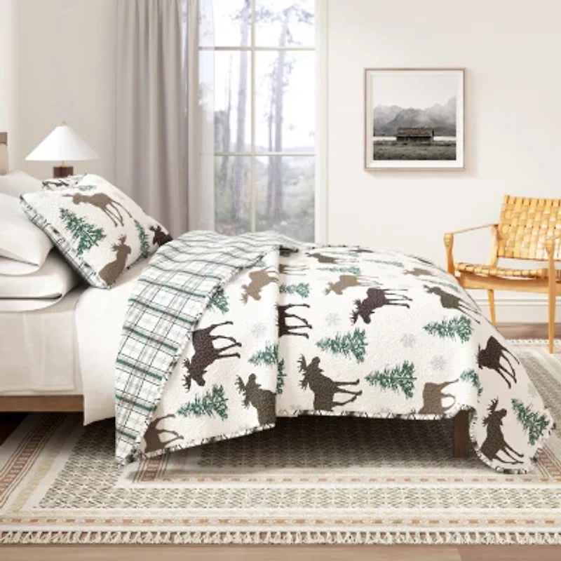 Linery Moose Trees Reversible Quilt Set