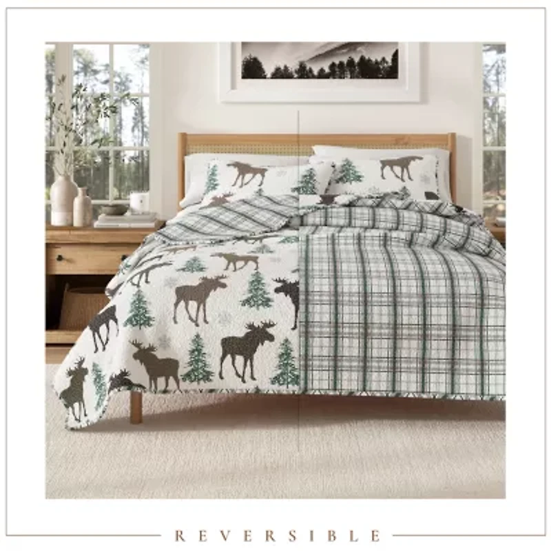Linery Moose Trees Reversible Quilt Set