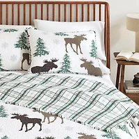 Linery Moose Trees Reversible Quilt Set