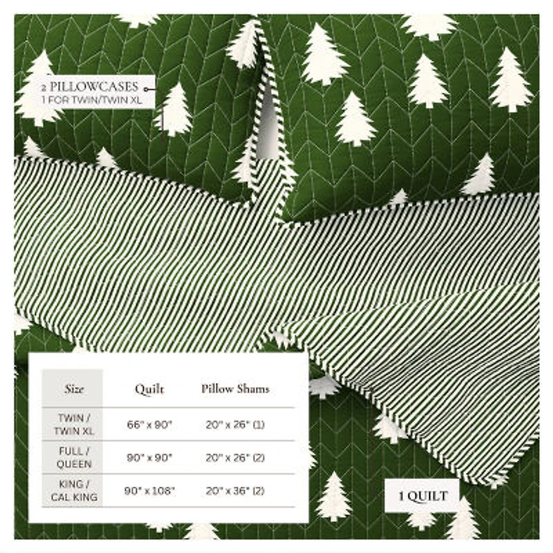 Linery Lodge Green Trees Reversible Quilt Set