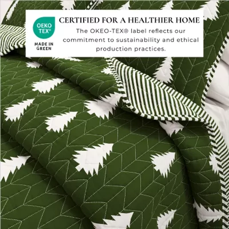Linery Lodge Green Trees Reversible Quilt Set