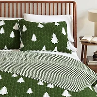 Linery Lodge Green Trees Reversible Quilt Set