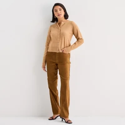 a.n.a Womens Crew Neck Long Sleeve Button Animal Cardigan