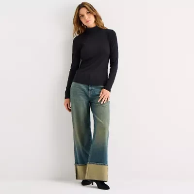 a.n.a Womens Mock Neck Long Sleeve T-Shirt