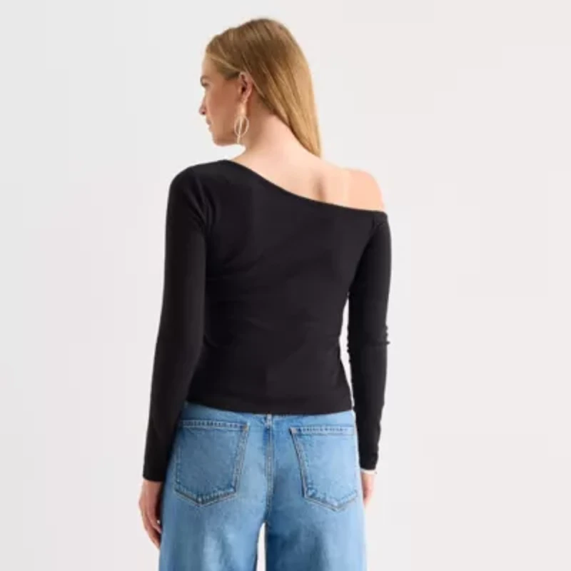 a.n.a Womens Asymmetrical Neck Long Sleeve T-Shirt
