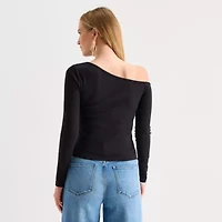 a.n.a Womens Asymmetrical Neck Long Sleeve T-Shirt