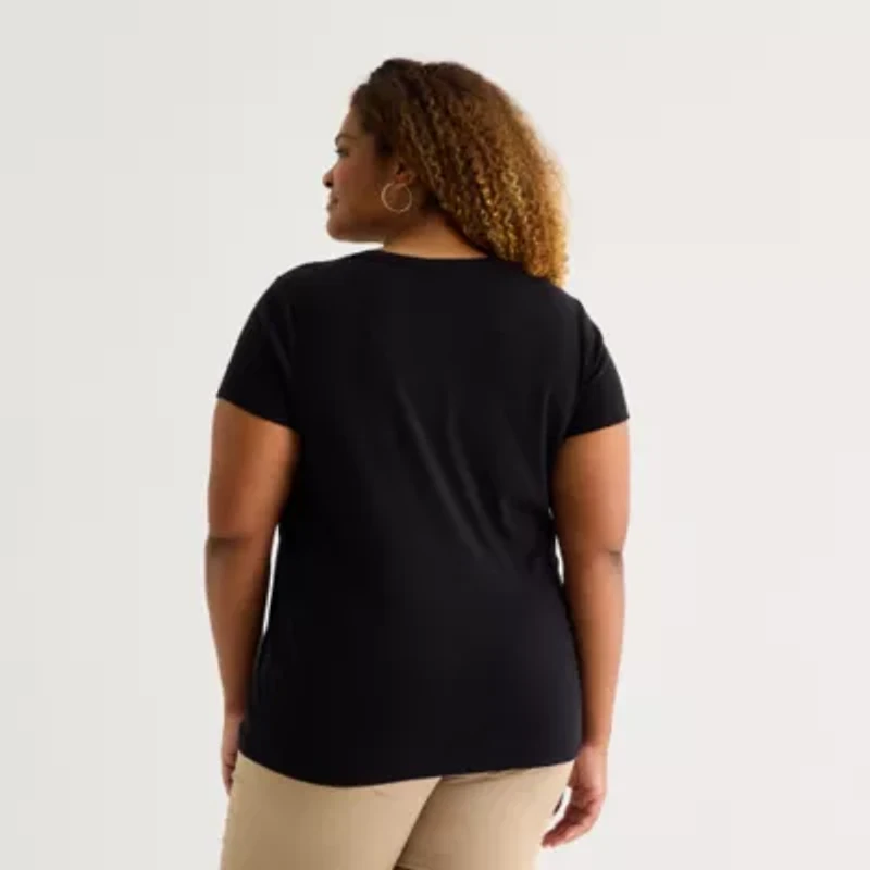 St. John's Bay Womens Plus V Neck Short Sleeve T-Shirt