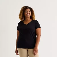 St. John's Bay Womens Plus V Neck Short Sleeve T-Shirt
