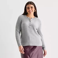 a.n.a Plus Womens Crew Neck Long Sleeve Pullover Sweater