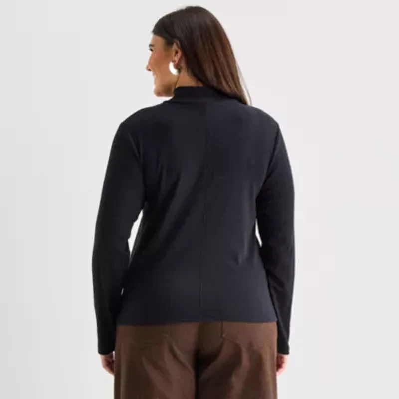 a.n.a Womens Mock Neck Long Sleeve Plus T-Shirt
