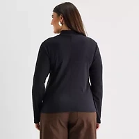 a.n.a Womens Mock Neck Long Sleeve Plus T-Shirt