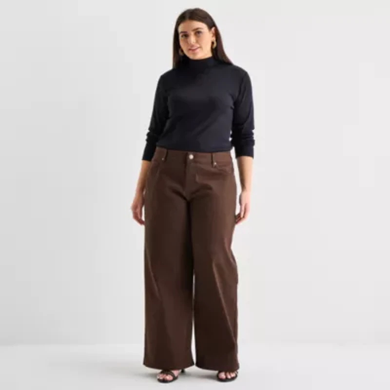 a.n.a Womens Mock Neck Long Sleeve Plus T-Shirt