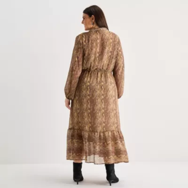 a.n.a Womens Plus Long Sleeve Animal Maxi Dress