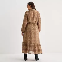 a.n.a Womens Plus Long Sleeve Animal Maxi Dress