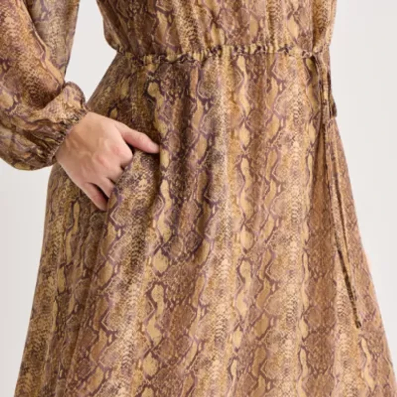 a.n.a Womens Long Sleeve Animal Plus Maxi Dress