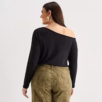 a.n.a Womens Asymmetrical Neck Long Sleeve Plus T-Shirt